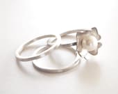 pearl ring, sterling silver, fresh water pearl bridal ring - set of 3