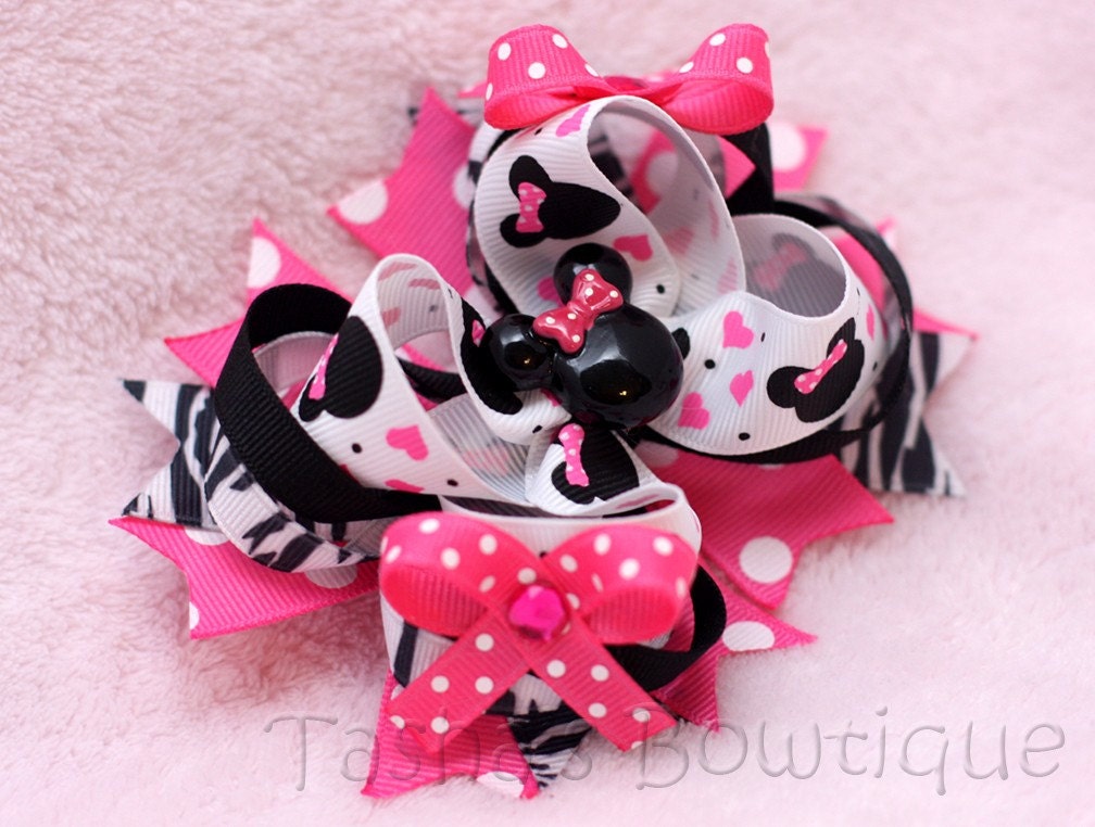 Zebra Minnie Mouse Toddler Funky Layered Hair Bow