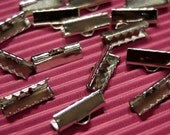15 pcs Silver Tone Ribbon Pinch Crimps Cord Ends - 7 x 16mm