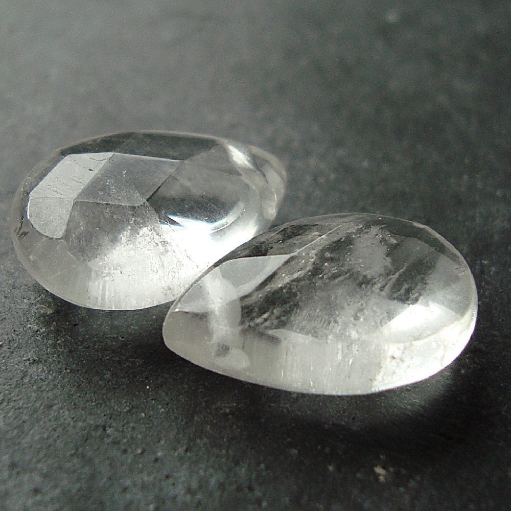 Quartz Beads 16 X 12mm Clear Brilliant Puffed Quartz Faceted Briolettes - 2 Pieces