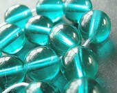 Czech Glass Brads 8mm Teal Green Smooth Druk Rounds - 12 Pieces