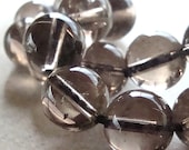 Smoky Quartz Beads 12mm Smooth Smoky Brown Crystal Round - 6 Pieces
