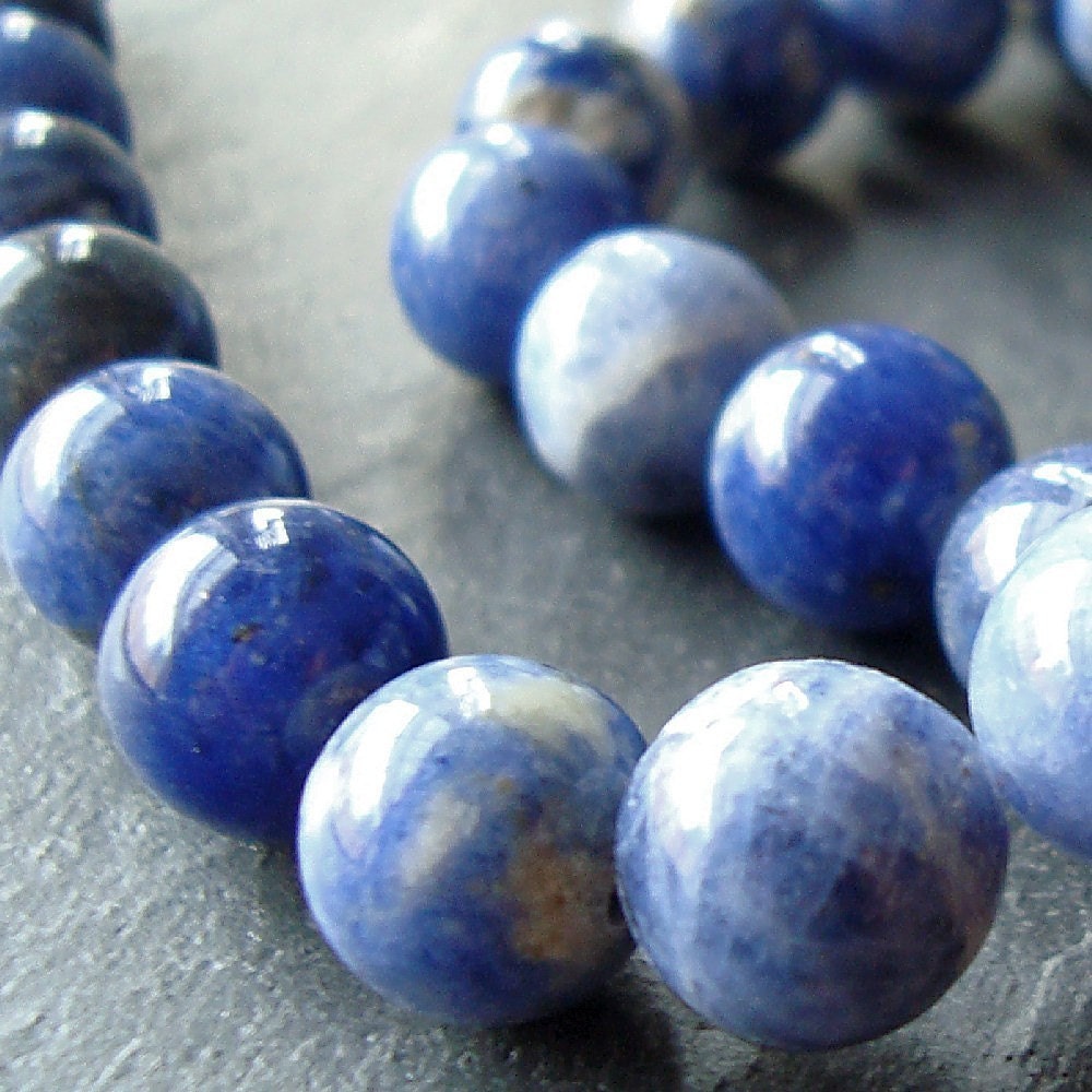 Sodalite Beads 12mm Swirl Royal Blue White Smooth Rounds - 6 Pieces