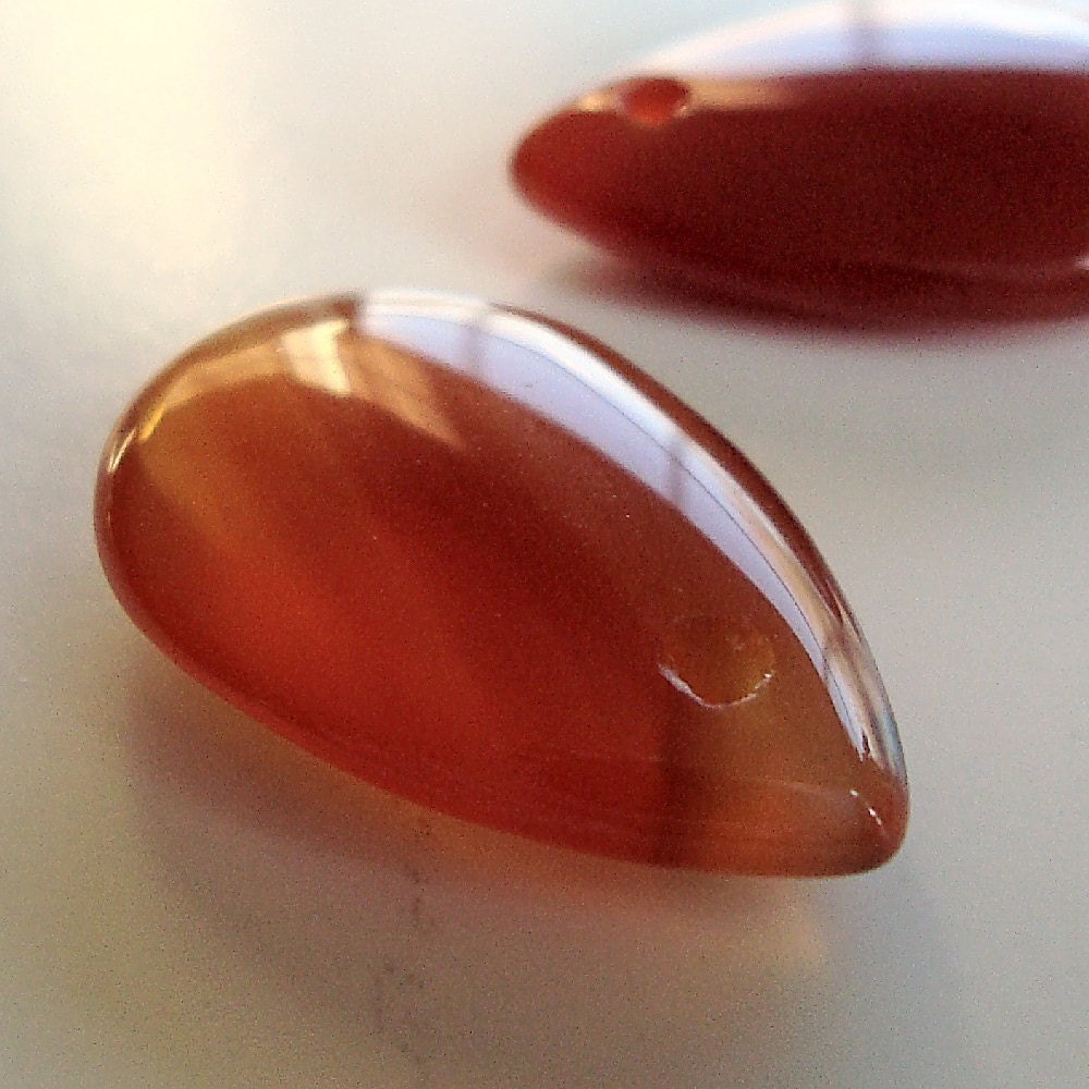 Carnelian Beads 23 x 15mm Paprika Orange Smooth Teardrops - 2 Pieces