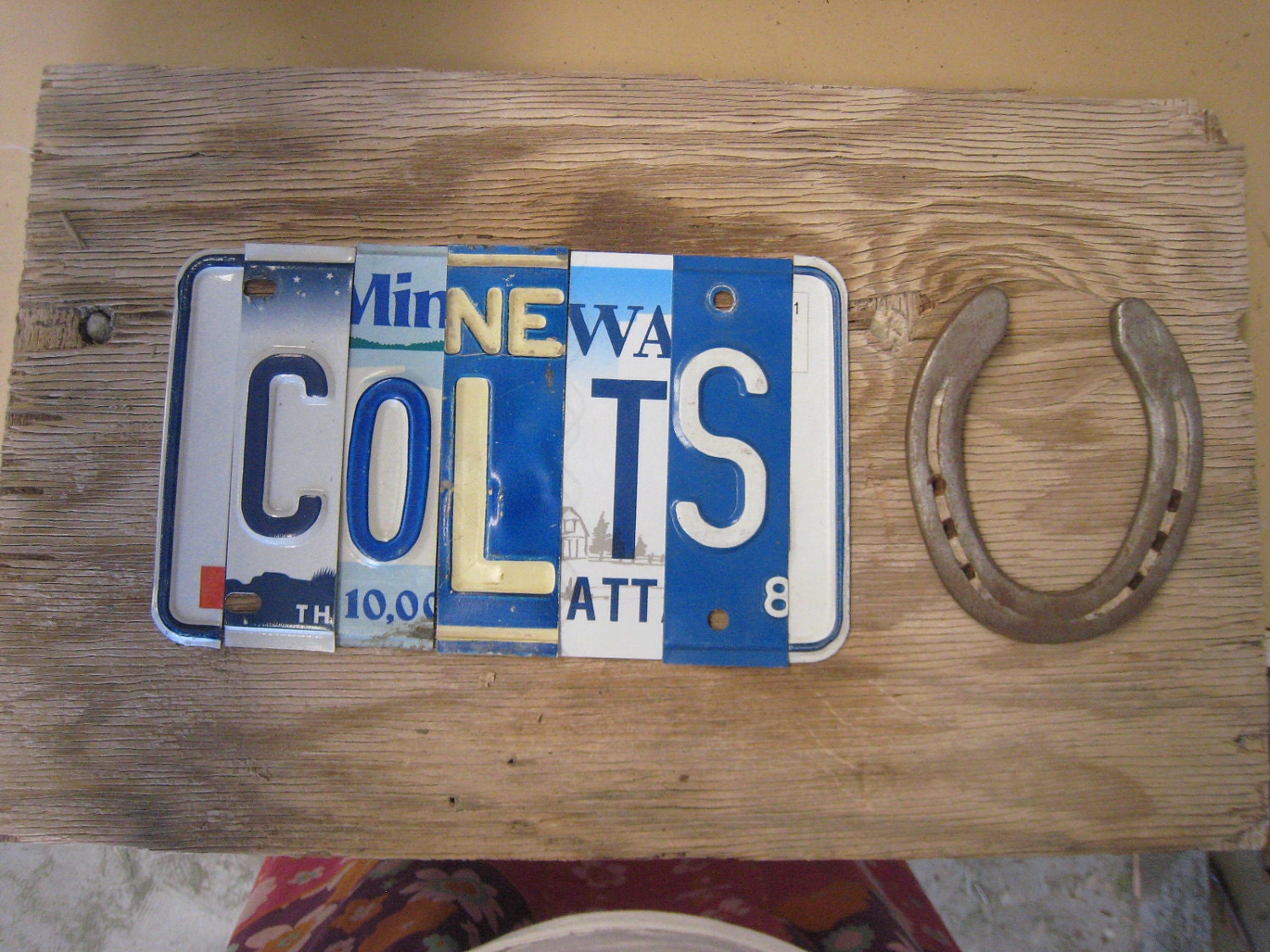 OOAK Indianapolis Colts NFL football sports upcycled license plate art sign blbue white silver tomboyART tomboy