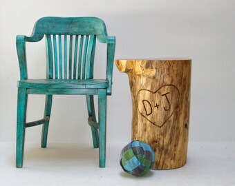 Valentine Stump Table Monogram Custom Carved Furniture Personalized Initials Heart