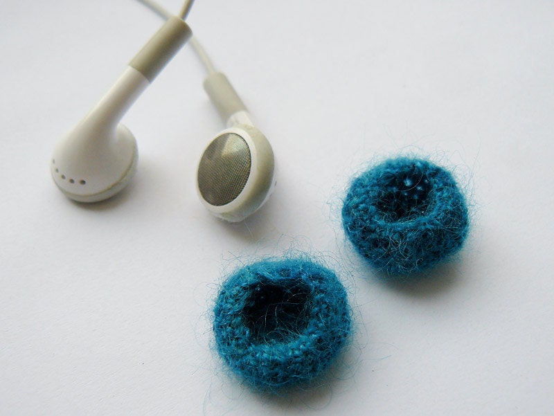 Turquoise Earbud Cozies - Teal Mohair - iPhone iPod iPad