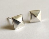Faceted Sterling Silver Pyramid Earrings - Geometric Pyramid Studs