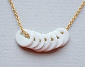 White Porcelain Necklace - 7 Porcelain Ovals on Gold Chain - Simple White and Gold - Holiday Christmas