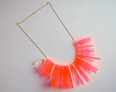 Neon Pink Statement Necklace - Wishbone Necklace - Laser Cut Fashion Jewelry