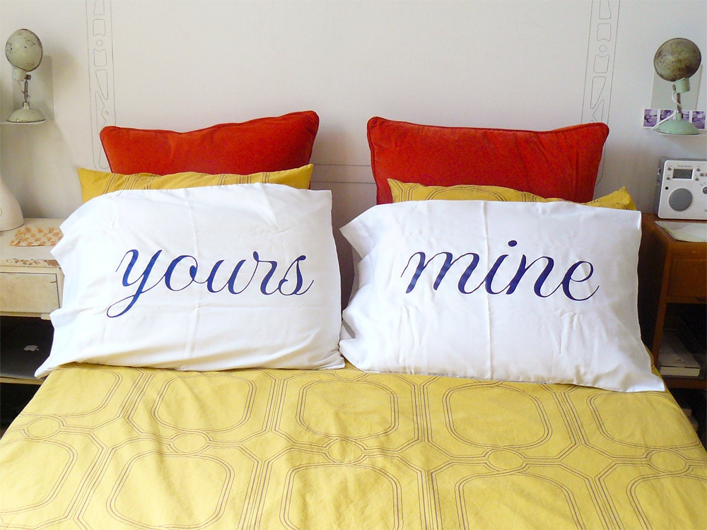 Yours And Mine Pillowcases - Wedding Gift - Mr and Mrs - His and His - Hers and Hers - White Egyptian Cotton