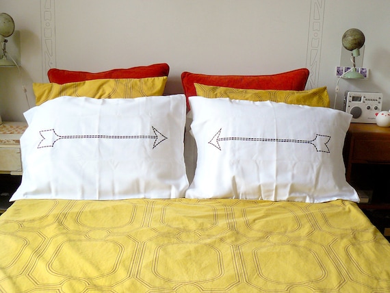 Arrow Pillowcases - Charcoal Gray Bed Linen - Hand Silk Screened