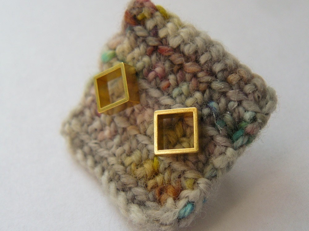 Gold Stud Earrings - Tiny Simple Square Geometric Studs - Sterling Silver Posts