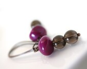 smokey quartz and purple lucite in copper - earrings - lovely casual modern geometrical