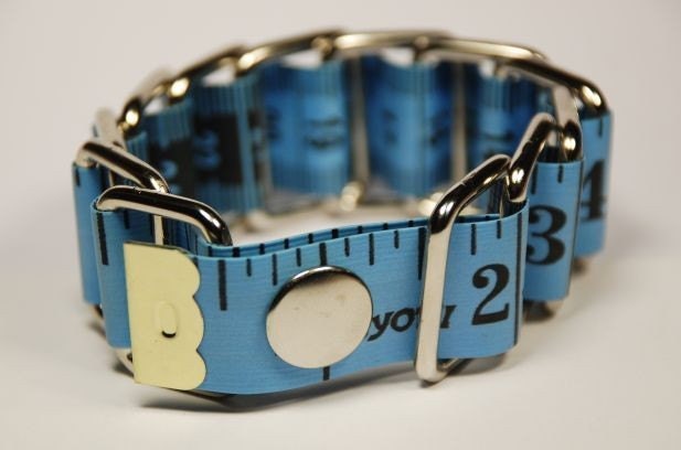 Blue Tape Measure Bracelet - Upcycled/Recycled Metal&Vinyl
