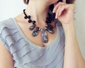 Agate necklace- Gemstone necklace / statement jewelry / bold / unique /  beaded necklace / black, conflower blue and burgundy