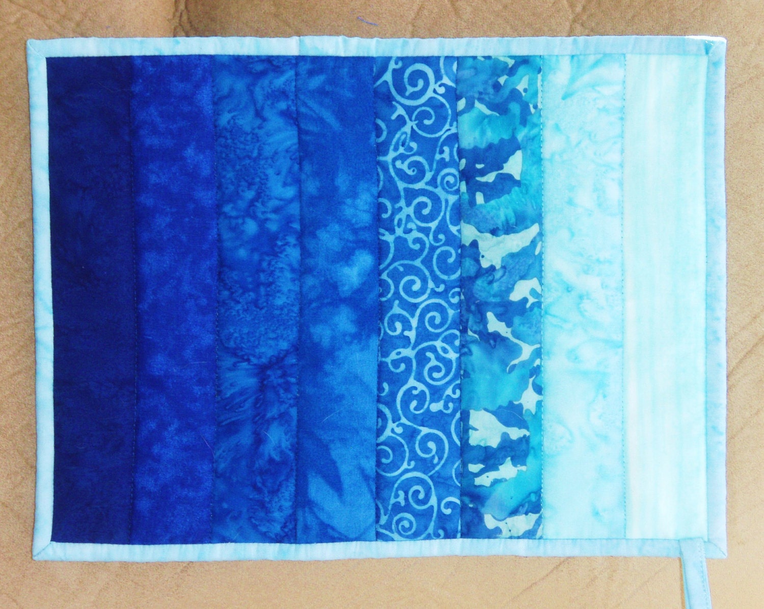 Quilted Potholder (Pot Holder) Oversized Ombre in Shades Ranging from Cobalt Blue to Aqua