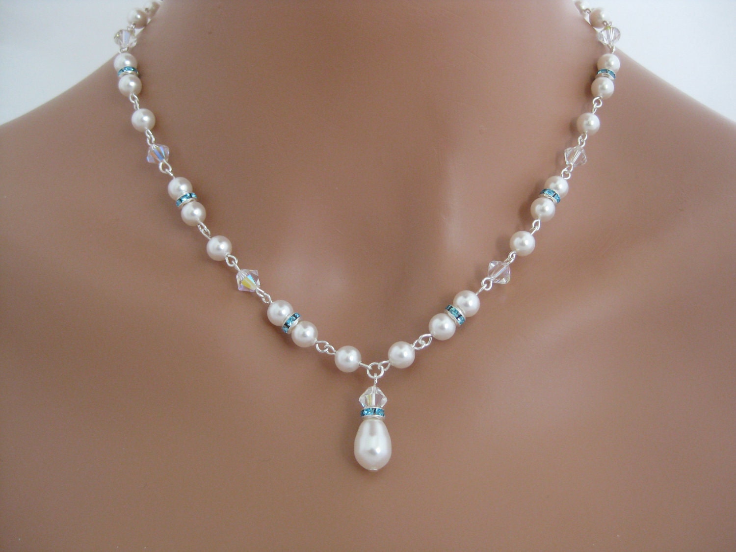 Pearl Wedding Jewelry Set bridal necklace Swarovski Pearl Necklace and Earrings