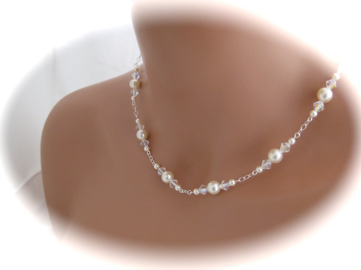 Bridal Jewelry pearl necklace and earrings Swarovski ivory pearl wedding jewelry