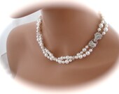 Bridal Jewelry, Vintage style pearl necklace, Swarovski crystal and pearl jewelry