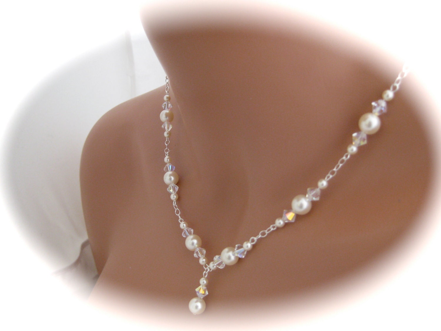 Ivory Pearl Jewelry, Necklace and Earrings with Swarovski Pearls and Crystals, Wedding Jewelry SET