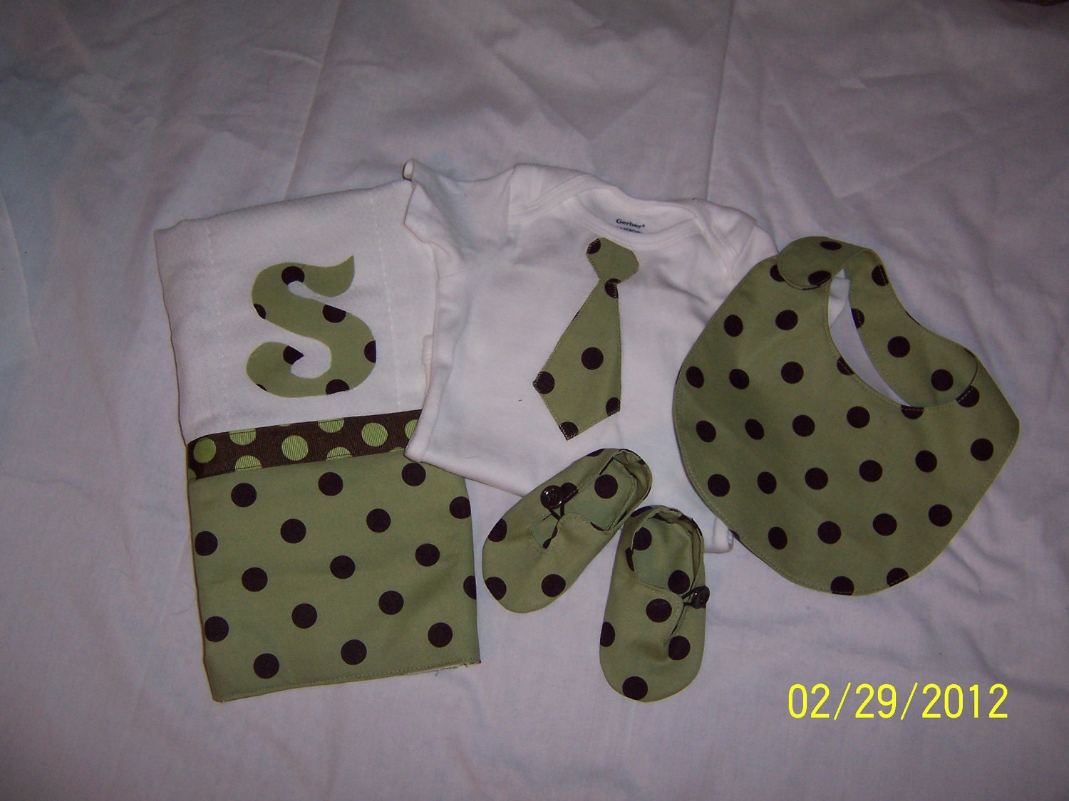 4 piece baby boy gift set Bib burpcloth booties bodysuit 3mos thru 12 mos