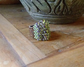 Green and Bronze Beaded Ring