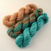 Sock Yarn Mini Skeins, Hand Dyed Knitting Wool, turquoise, beige, cinnamon, fingering weight 4ply