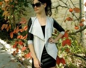 25% OFF - Grey jersey Cardigan with faux leather sleeves . Wrap cardigan.oversized cardigan.long cardigan.black cardigan.open cardigan.