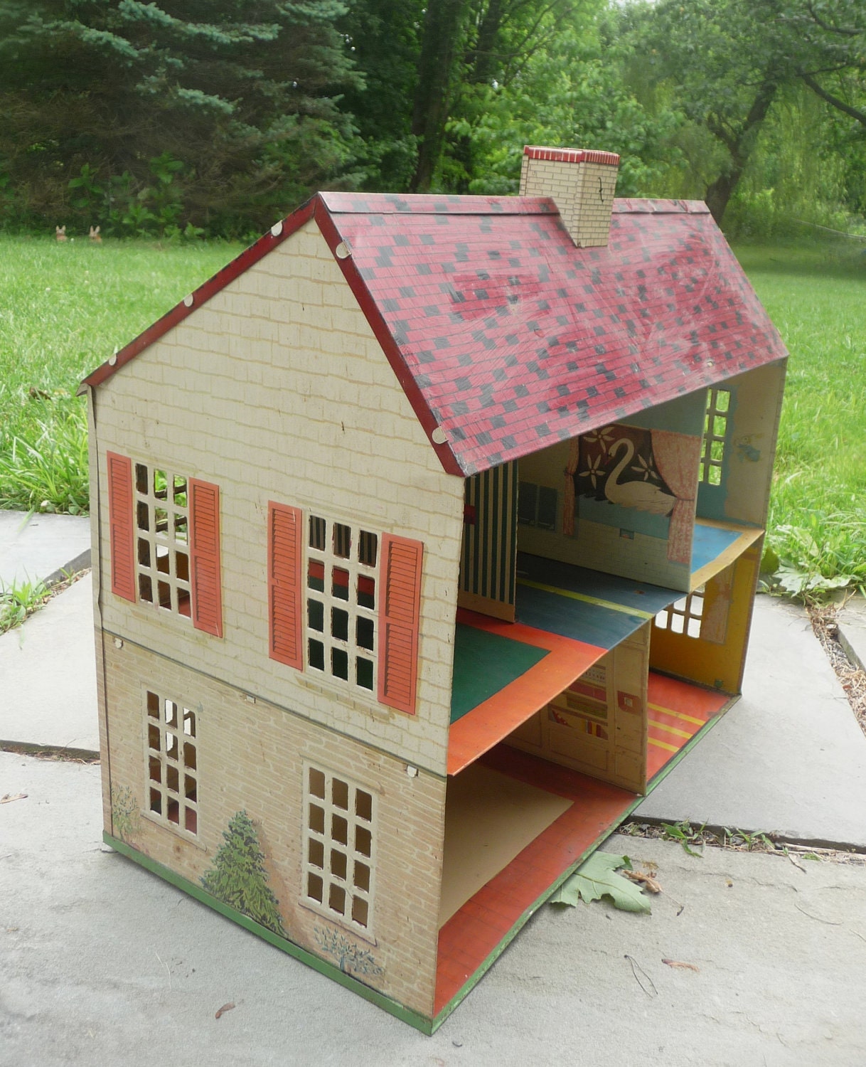 Clearance Vintage Tin Litho Dollhouse 1940's National Can Company