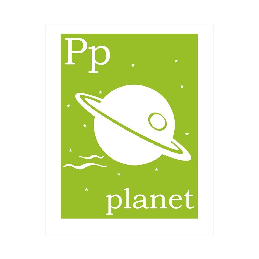 Children's Wall Art / Nursery Decor P is for planet 8x10 inch alphabet print
