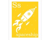 Children's Wall Art / Nursery Decor S is for Spaceship 8x10 inch poster print by Finny and Zook