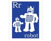 Children's Wall Art / Nursery Decor R is for Robot 8x10 inch print