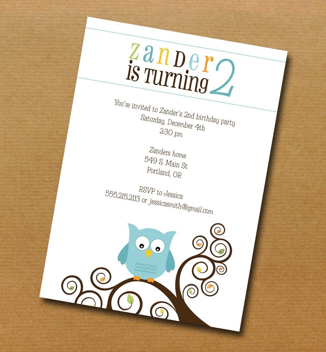 Owl Theme Birthday or Baby Shower Invitation