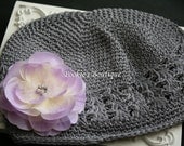 Toddler... Charcoal Crochet Beanie with Lilac Boutique Layered Flower Clip with Rhinestone Center
