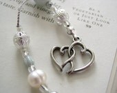 Classic Romance BOOKMARK - Keepsake Beaded Book Thong with Silver, Pearl and Pale Blue Beads