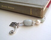 MARCH Beaded Bookmark - Birthstone Book Thong with Aqua Pale Blue Jade and Silver with your Choice of Personalized Charms