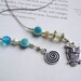 Night Owl Bookmark - Beaded Book Thong Bookmarker in Robins Egg Blue Ceramic and Teal Glass Beads with Pewter Charms