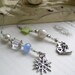 Sparkling Ski Lover's Bookmark - Beaded Book Thong in Ice Blue and Lime Green with Pewter Ski and Snowflake Charms