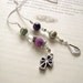 Elegant Cross Bookmark in Rich Purple Stone and Sage Green Pearl - Beaded Book Thong in Teal Blue and Amethyst with Pewter Charms
