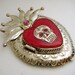 Silver Mexican Sacred Heart Locket Pendant with Sugar Skull Milagro, Pink Glitter, Resin, and Swarovski Crystal - Day of the Dead