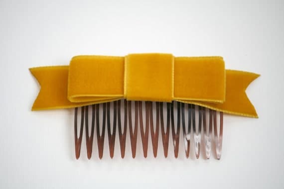 Mustard Yellow Velvet Ribbon Bow Hair Comb (Special Occasion, Party, Gift, front page etsy)