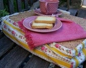 Portable table for a lightmeal in bed or sofa with cork tray and cork filling, yellow chita, a special gift for grandmother