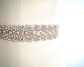 Beaded Bridal Sash CHAMPAGNE Rhinestone and Pearl Encrusted Wedding Belt