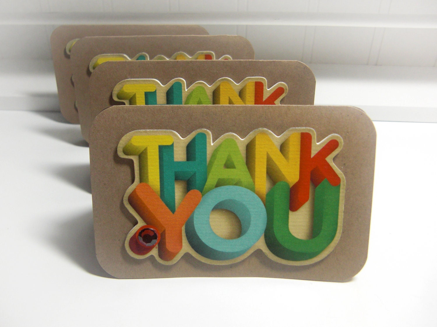 Thank You - UpCycled Recycled- Blank Inside Mini Cards (Set of 4) by LittlePinkKangaroo