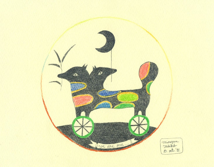 Original Dog Pencil Drawing - We Are One