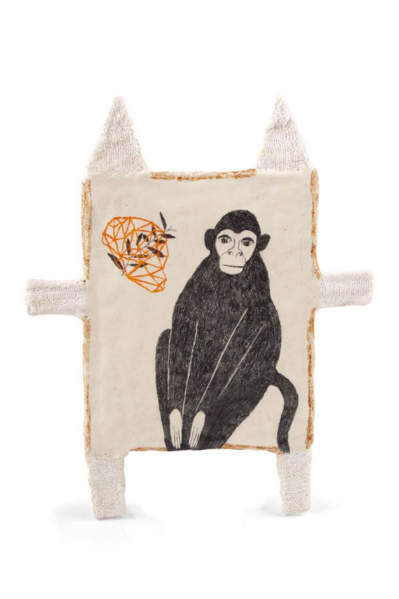 Mixed Media Clay Animal Art Object Wall Decor - Energy or The Ascent of the Monkey
