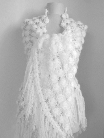 WHITE Crochet  shawl ..wedding bridal shawl.knitting, fashion,shrug,stole, capelet, cream, women, scarflette,
