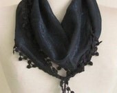 Traditional Turkish Fabric BLACK -Emerald glimmers Guipure  Scarf-shawl,authentic, romantic, elegant, fashion,party,dance,dark,newage