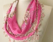 PINK  Multicolor  Turkish Yemeni OYA Scarf ..bridal,scarf,authentic, romantic, elegant, fashion,